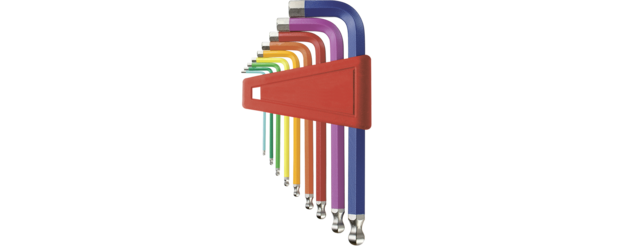 Key L-wrenches with ball point, set in a practical plastic holder
