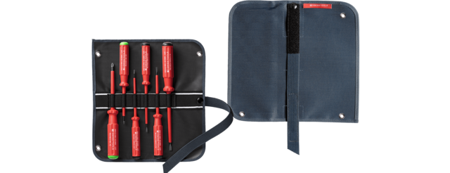 Classic VDE screwdriver set in a compact high-quality, 2-in-1 fabric roll-up case